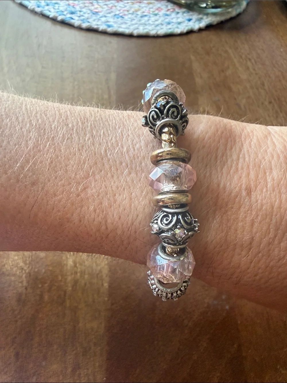 Gold-Tone Women’s Bead Bracelet with Champagne Crystal Accents!